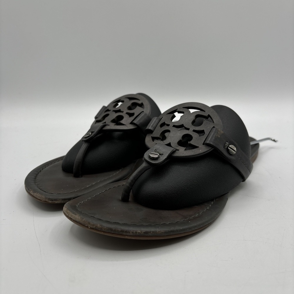 Tory Burch Miller Sandals Women's 7 M Dark Gray Leather Flats Thong
